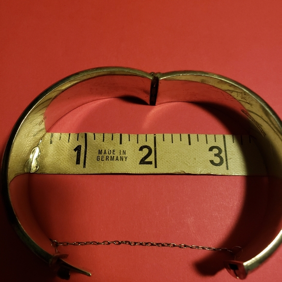 Vintage 925 Sterling Silver Etched Leaf Hinged Cuff Bracelet - Picture 6 of 8